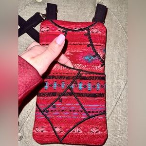 NWOT Red/black Handwoven Cotton Blend Crossbody Bag
